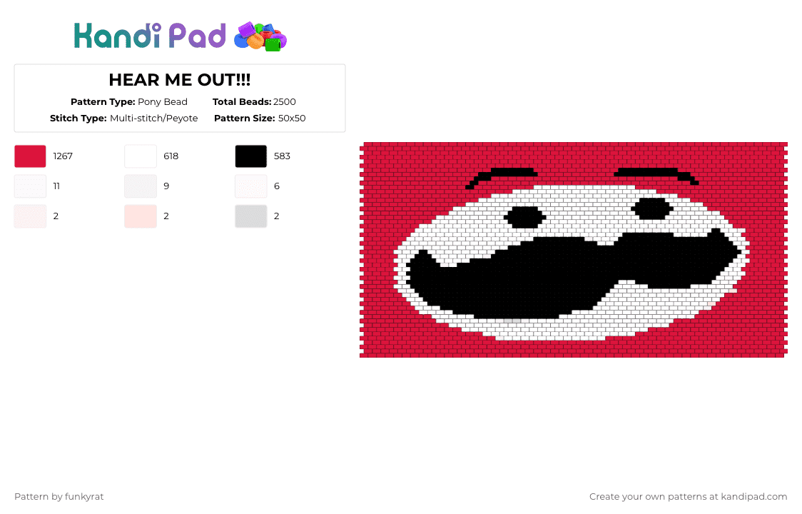 HEAR ME OUT!!! - Pony Bead Pattern by funkyrat on Kandi Pad - red,white,hear me out,pringle,pringles man,pringles