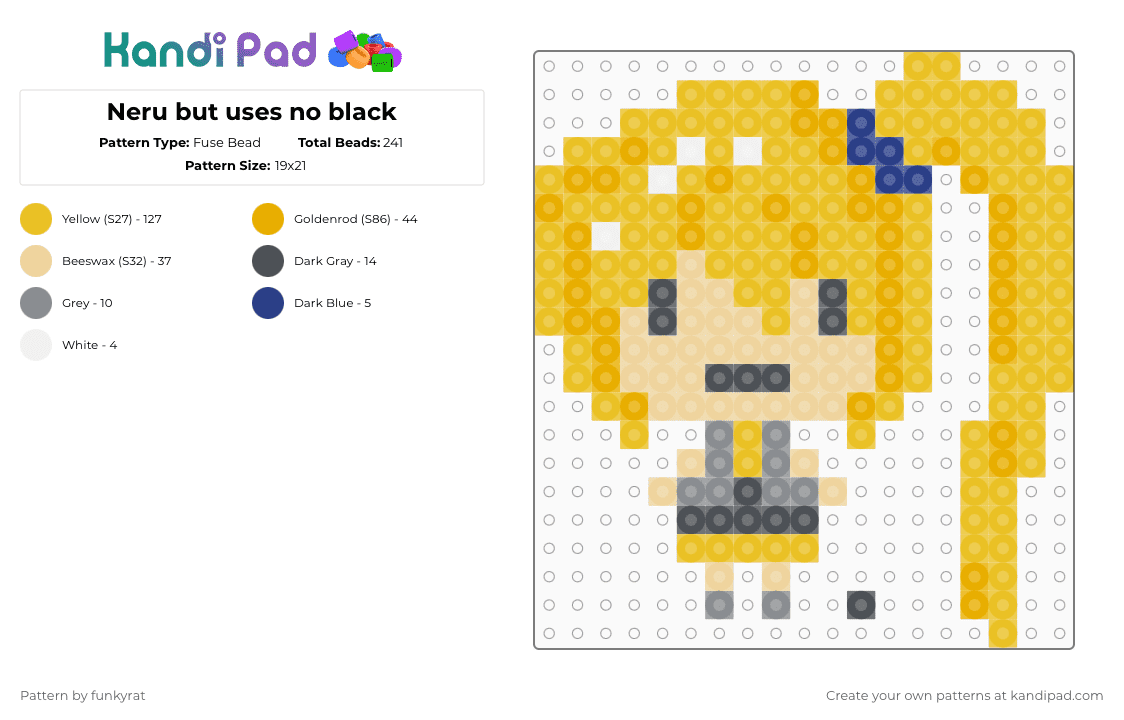 Neru but uses no black - Fuse Bead Pattern by funkyrat on Kandi Pad - yellow,orange,vocaloid,neru,music,singer,miku,silly,no black
