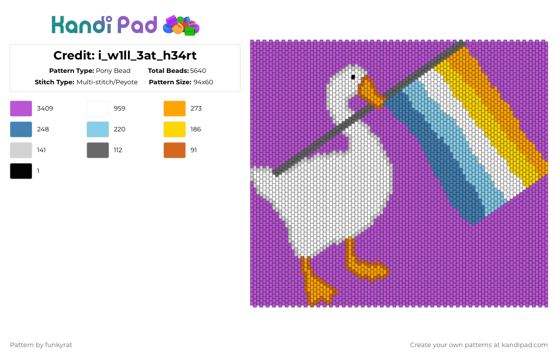 Credit: i_w1ll_3at_h34rt - Pony Bead Pattern by funkyrat on Kandi Pad - pink,aroace,acesexual,lgbtqia,queer,gayyyyyy,buck,goose,untitled duck game