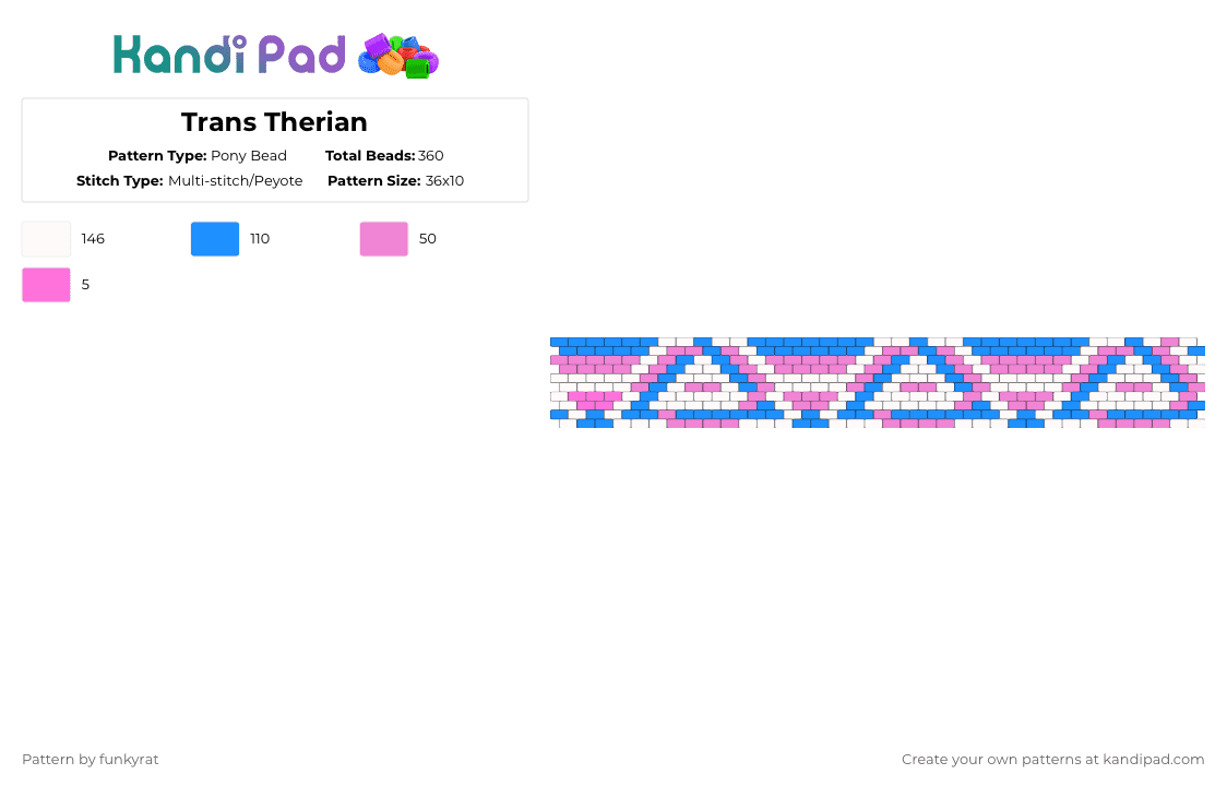Trans Therian - Pony Bead Pattern by funkyrat on Kandi Pad - light blue,pink,therian,trans,transgender,trans therian