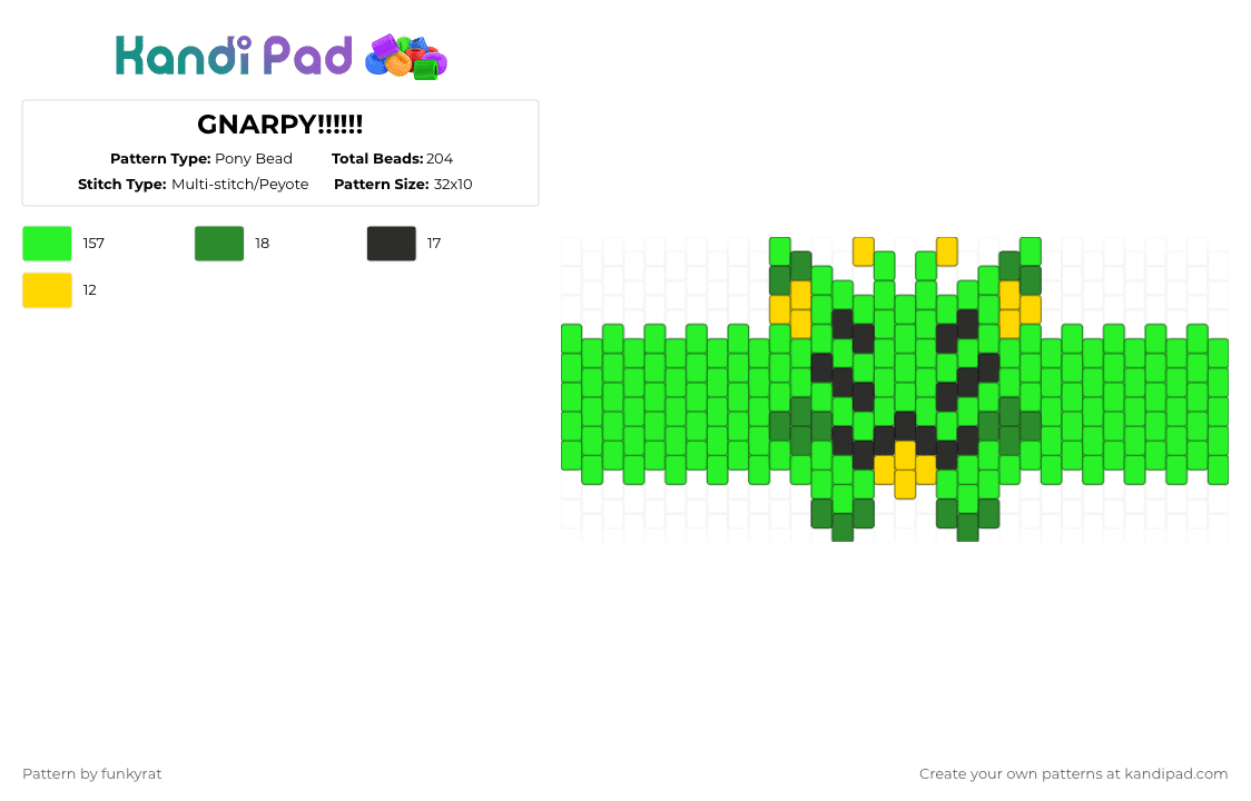 GNARPY!!!!!! - Pony Bead Pattern by funkyrat on Kandi Pad - green,alien cat,gnarpy,cats,alien