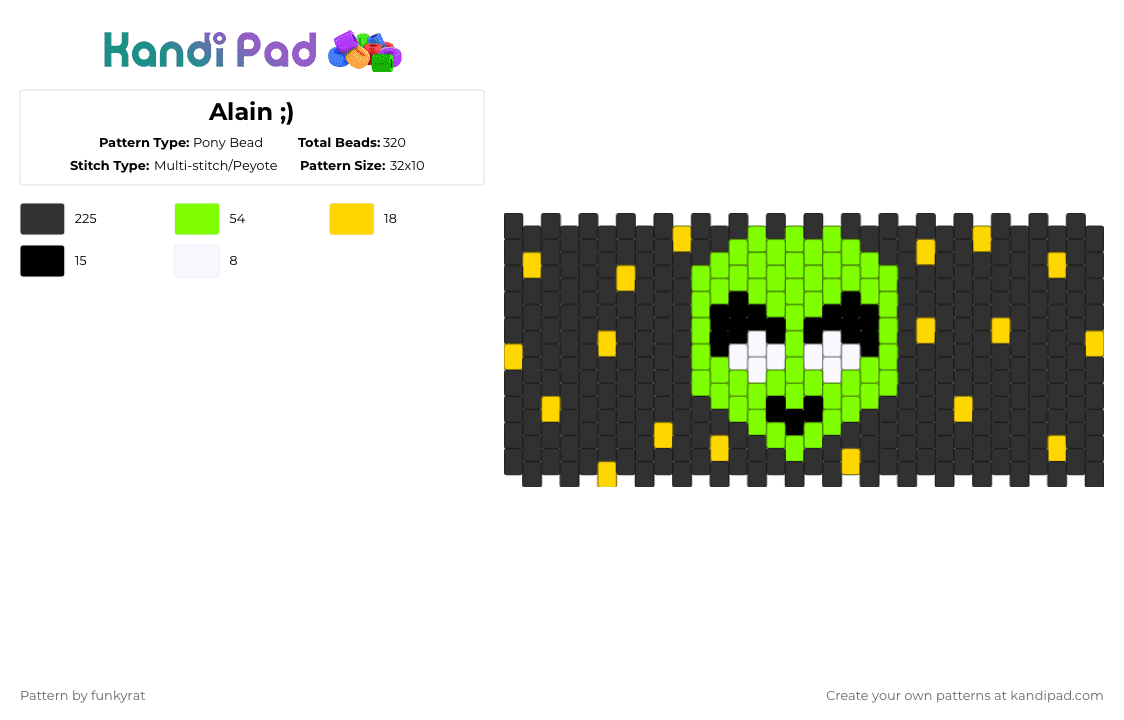 Alain ;) - Pony Bead Pattern by funkyrat on Kandi Pad - black,green,ufo,alien,space