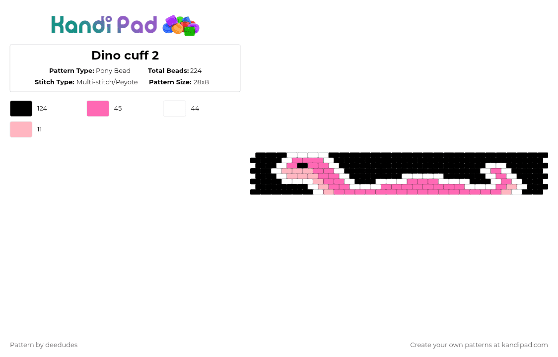 Dino cuff 2 - Pony Bead Pattern by deedudes on Kandi Pad - pink,white
