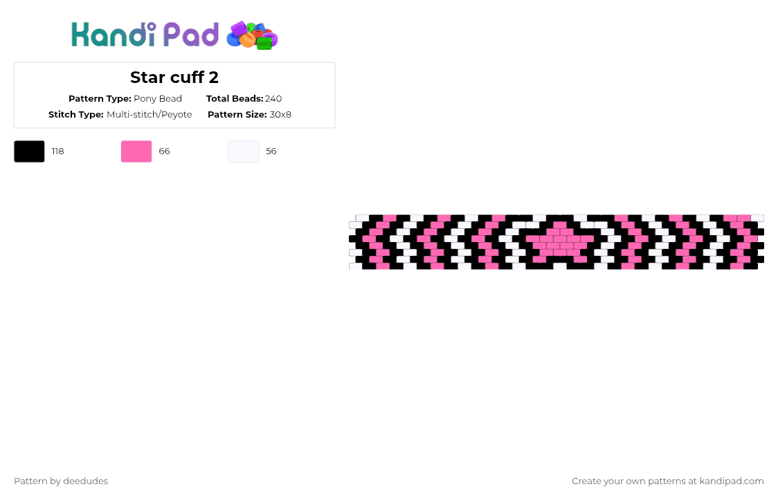 Star cuff 2 - Pony Bead Pattern by deedudes on Kandi Pad - pink,white