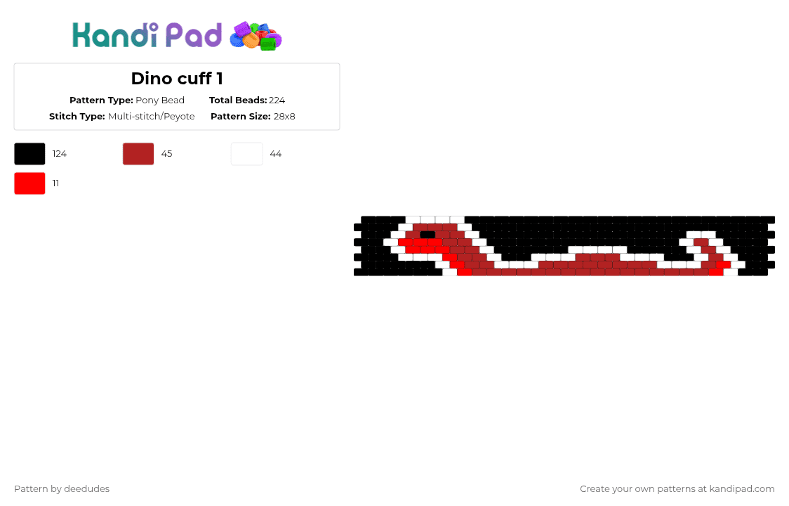 Dino cuff 1 - Pony Bead Pattern by deedudes on Kandi Pad - red,white