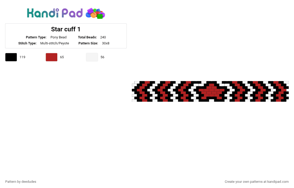 Star cuff 1 - Pony Bead Pattern by deedudes on Kandi Pad - red,white