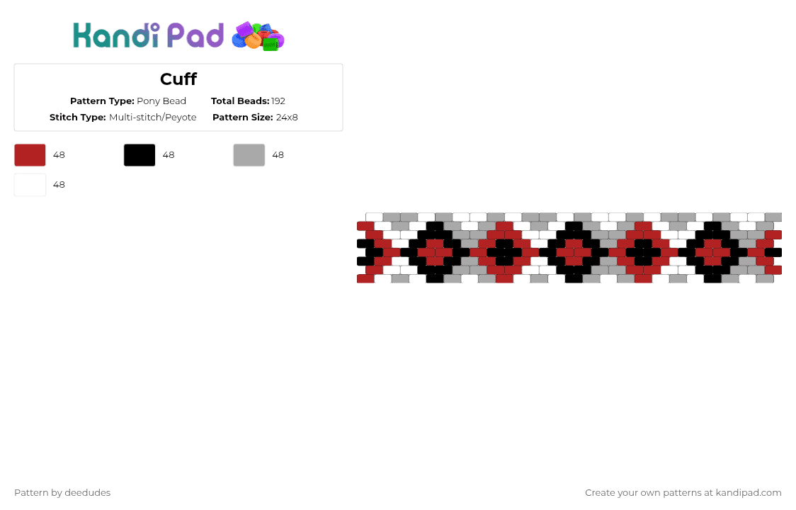 Cuff - Pony Bead Pattern by deedudes on Kandi Pad - red,beige