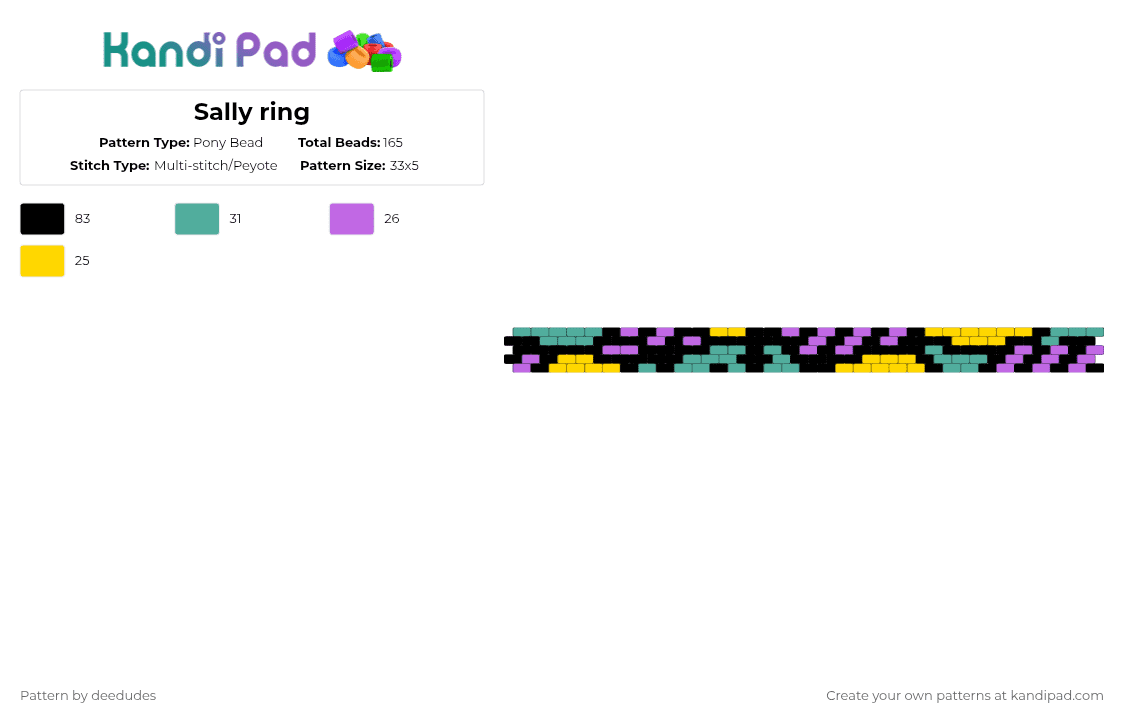 Sally ring - Pony Bead Pattern by deedudes on Kandi Pad - teal