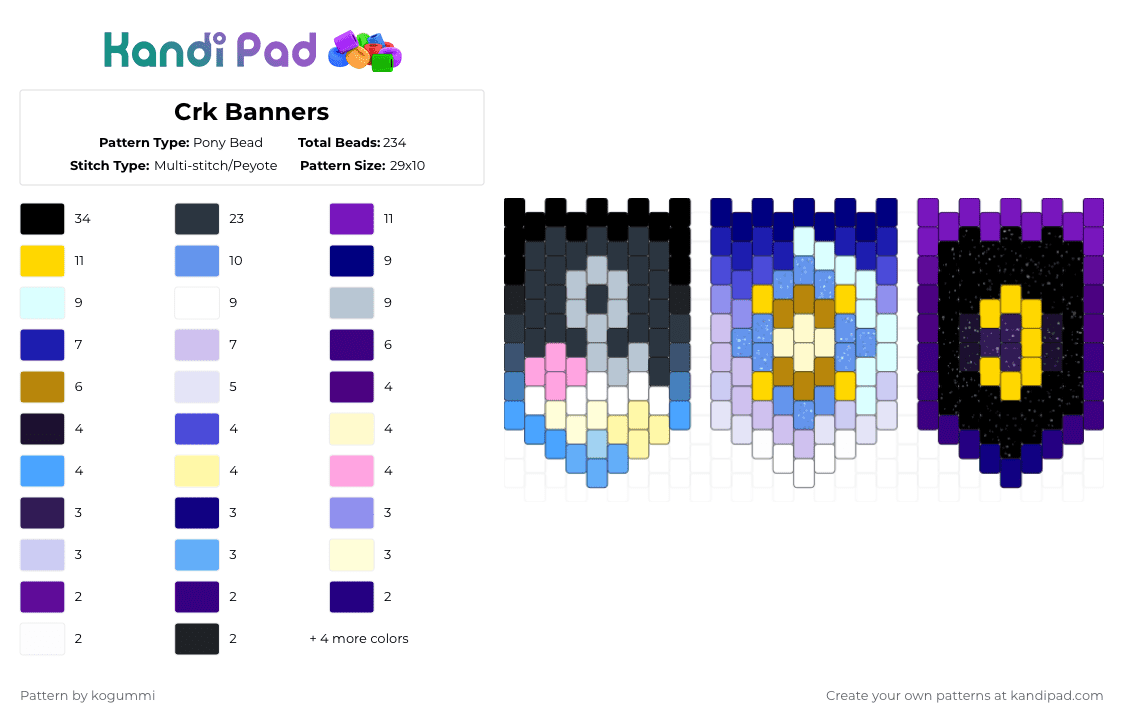 Crk Banners - Pony Bead Pattern by kyletheclown123 on Kandi Pad - purple,light blue,pink,cotdstars,crk,starcoral,stardust,moonlight,blue,black