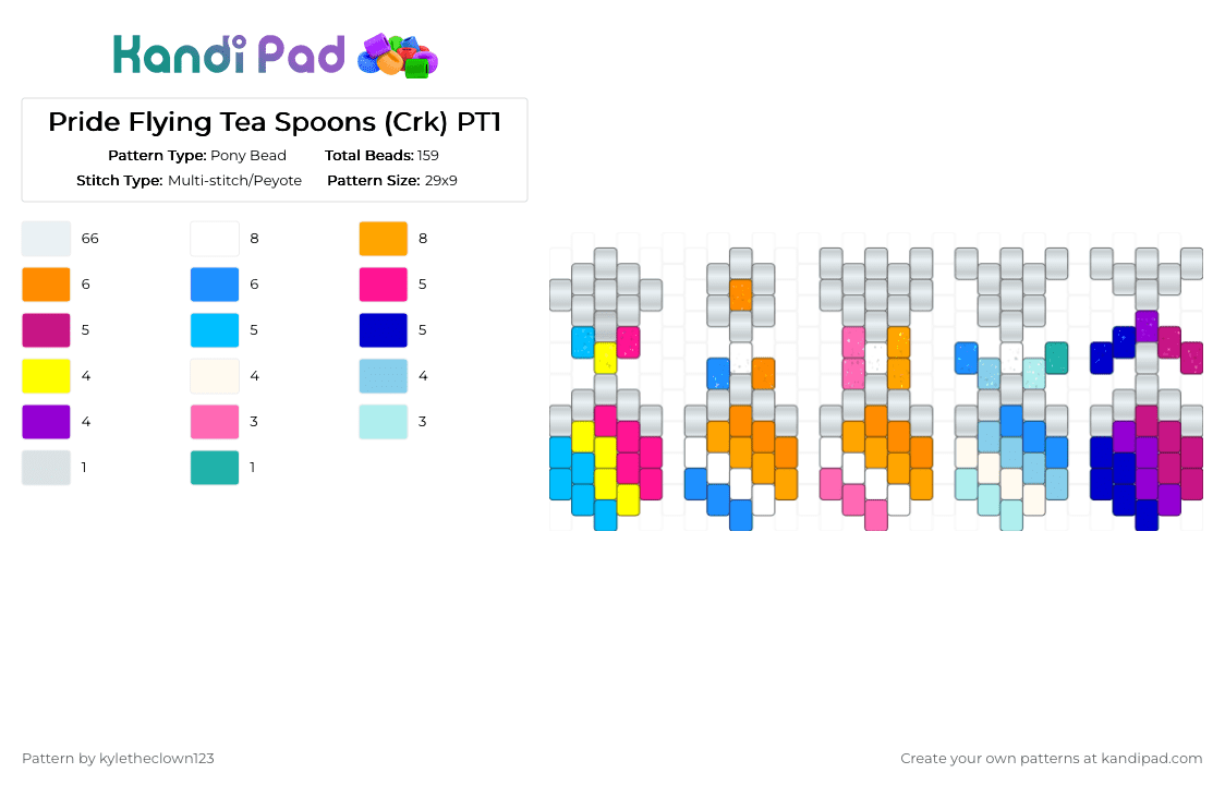 Pride Flying Tea Spoons (Crk) PT1 - Pony Bead Pattern by kyletheclown123 on Kandi Pad - white,orange,light blue,pink,colorful,pride,lesbian,gay,aroace,pansexual,bisexual,mlm,crk