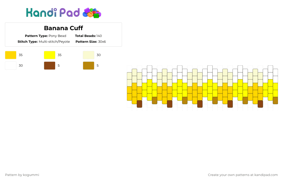 Banana Cuff - Pony Bead Pattern by kyletheclown123 on Kandi Pad - yellow,banana,cuff,fruit