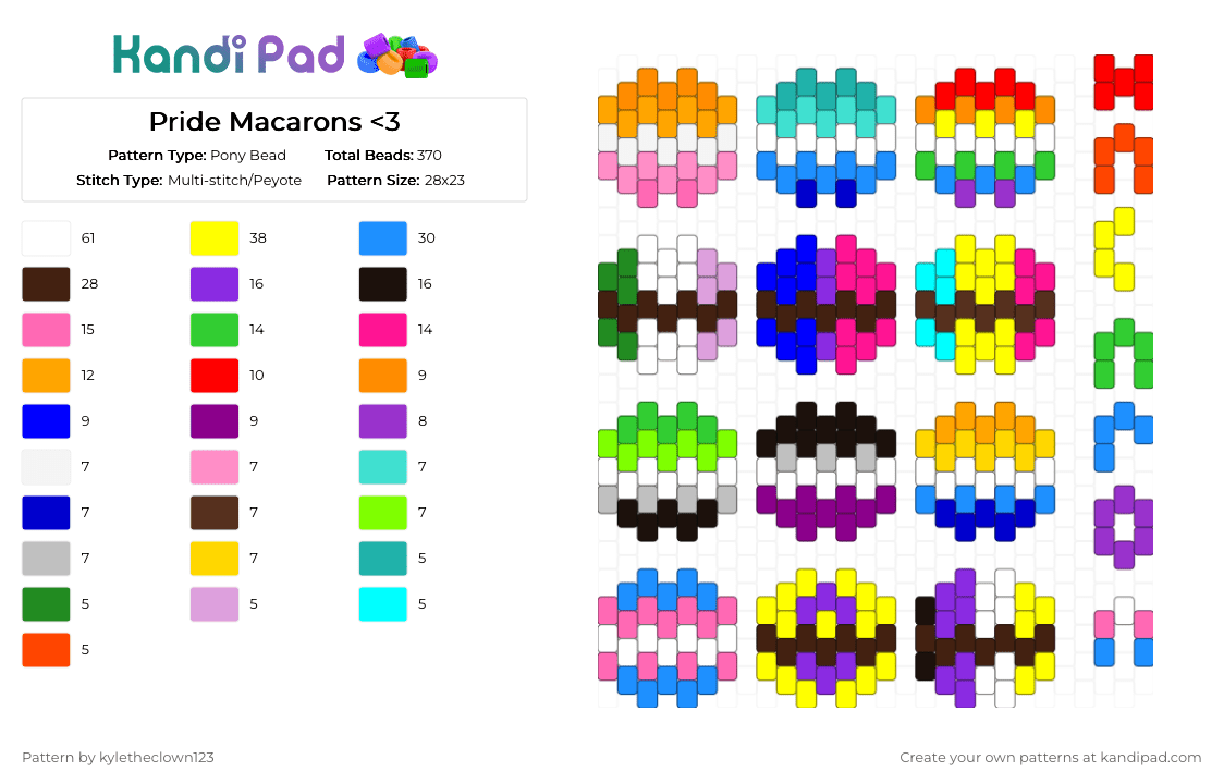 Pride Macarons - Pony Bead Pattern by kyletheclown123 on Kandi Pad - pink,purple,green,colorful,gay,lgbtq,pride,transgender,nonbinary,queer,bisexual,aroace