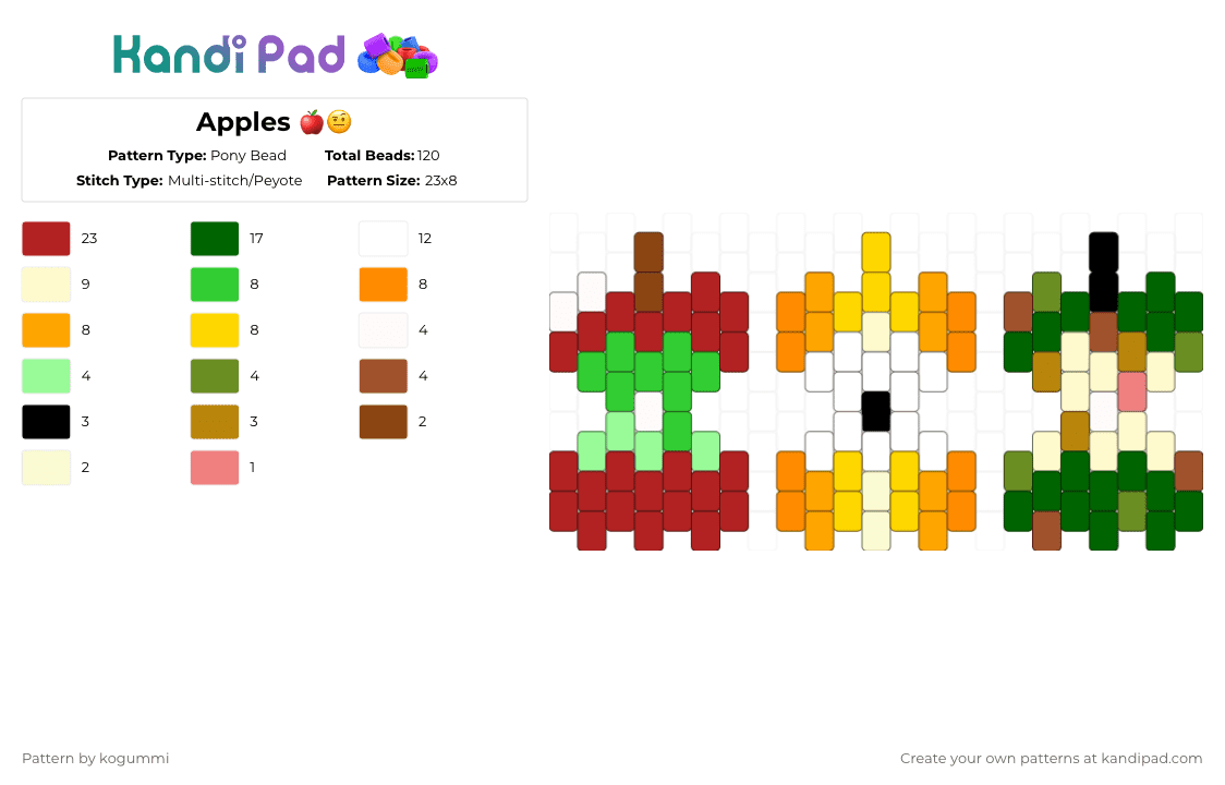 Apples 🍎🤨 - Pony Bead Pattern by kyletheclown123 on Kandi Pad - red,green,orange,yellow,apples,gold,fruit
