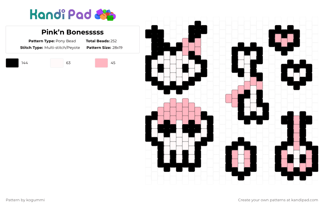 Pink’n Bonesssss - Pony Bead Pattern by kyletheclown123 on Kandi Pad - pink,white,bones