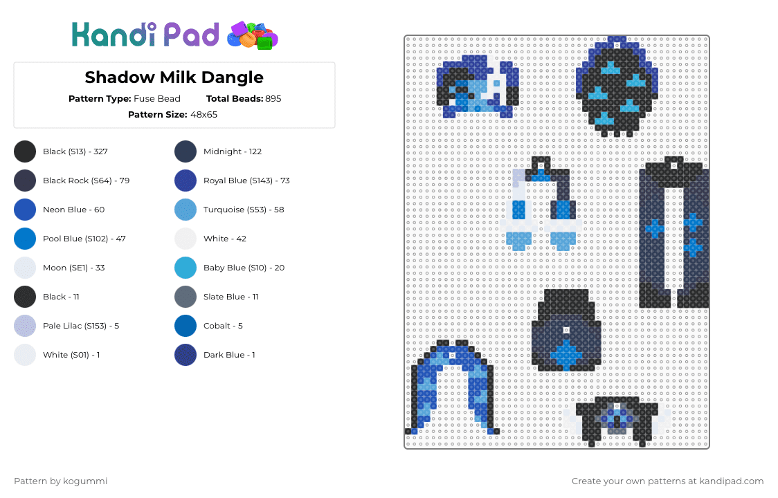 Shadow Milk Dangle - Fuse Bead Pattern by kyletheclown123 on Kandi Pad - blue,purple,smc,crk,shadowmilk,black,shadowmilkcookie,cookierun