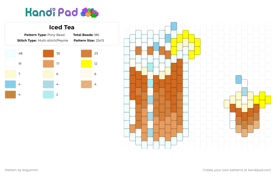Iced Tea - Pony Bead Pattern by kyletheclown123 on Kandi Pad - orange,cotdicetea,tea,yellow