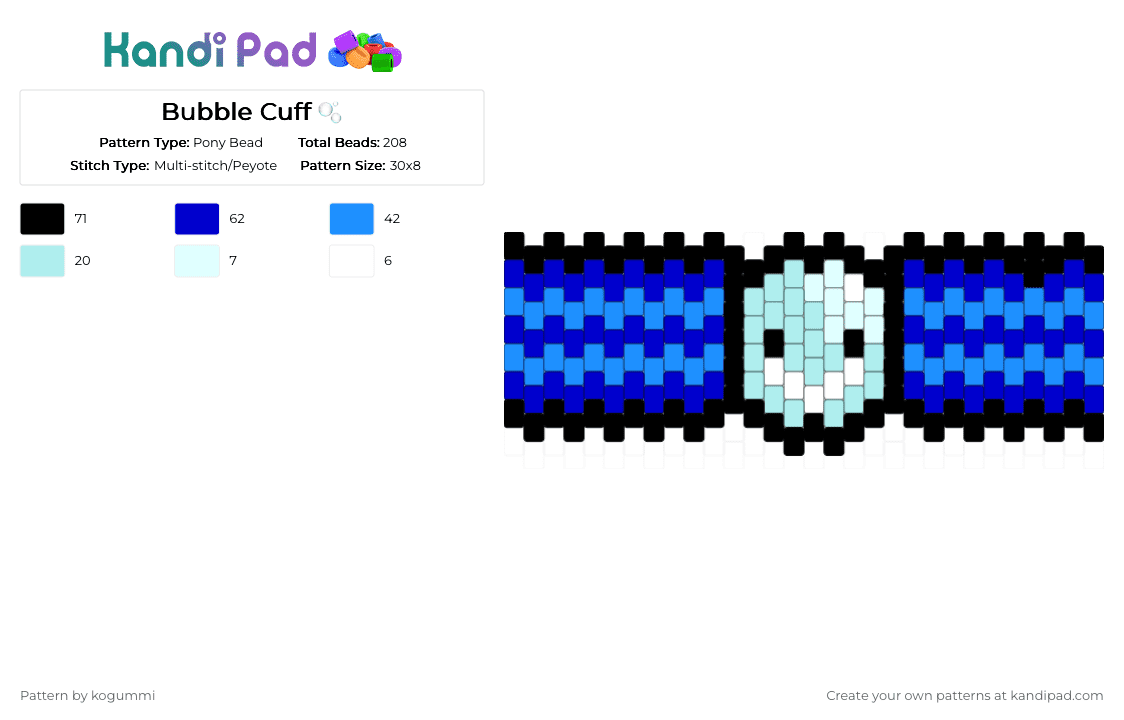Bubble Cuff 🫧 - Pony Bead Pattern by kyletheclown123 on Kandi Pad - purple,light blue,tadc,bubble,bubble tadc,blue,cuff,dark blue,black