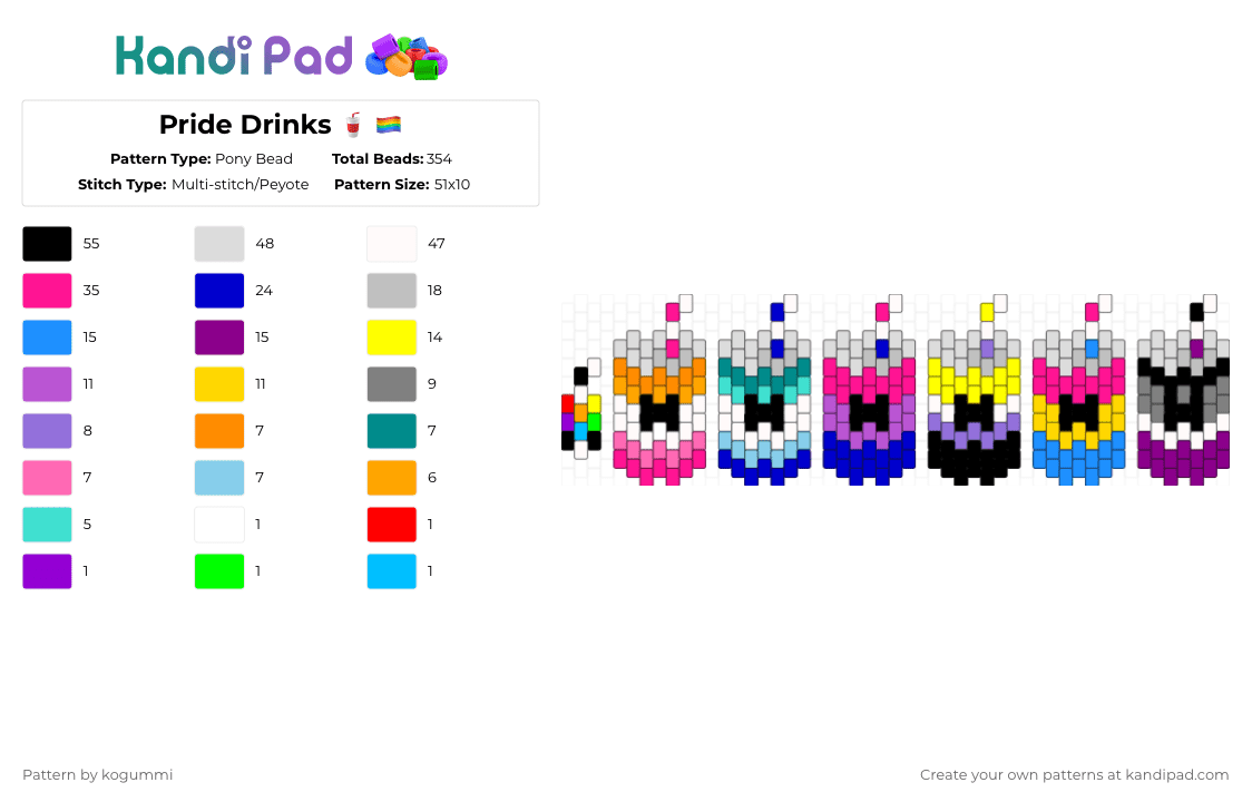 Pride Drinks 🥤 🏳️‍🌈 - Pony Bead Pattern by kyletheclown123 on Kandi Pad - pink,purple,light blue,colorful,pride,drinks,lgbtq,lesbian,mlm,pan,bi