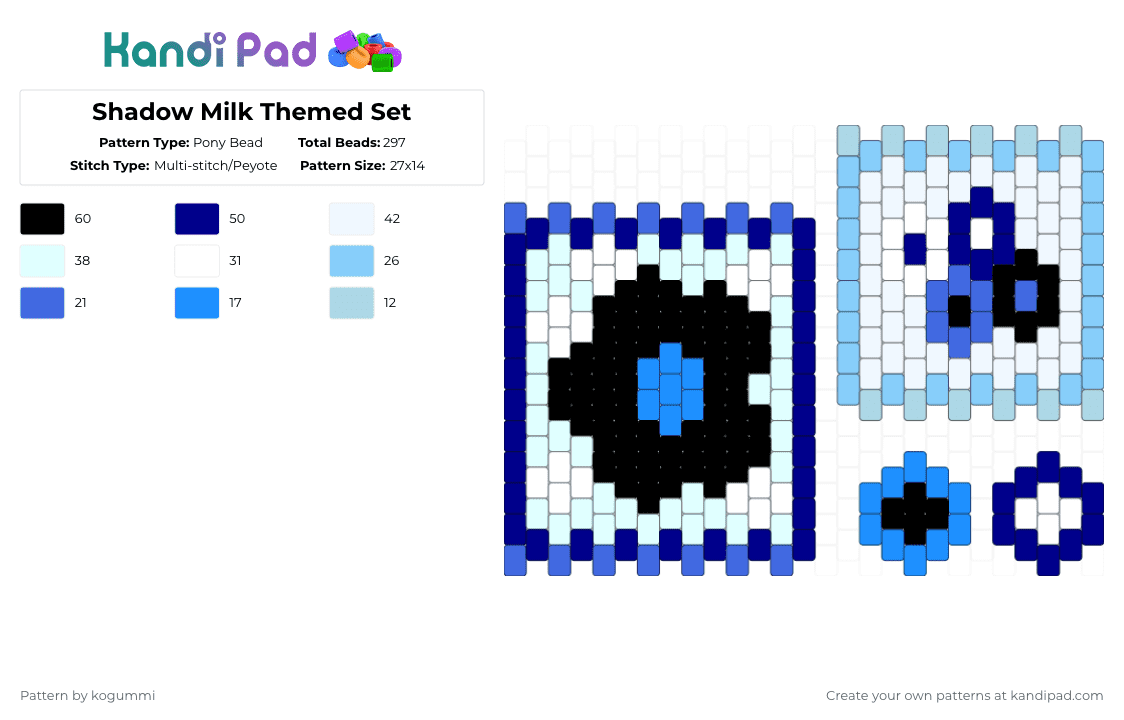 Shadow Milk Themed Set - Pony Bead Pattern by kyletheclown123 on Kandi Pad - light blue,purple,smc,flower,charm,blue,black