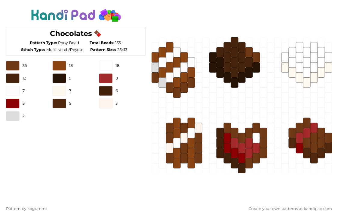 Chocolates 🍫 - Pony Bead Pattern by kyletheclown123 on Kandi Pad - red,brown,chocolate,food,valentines,sweets