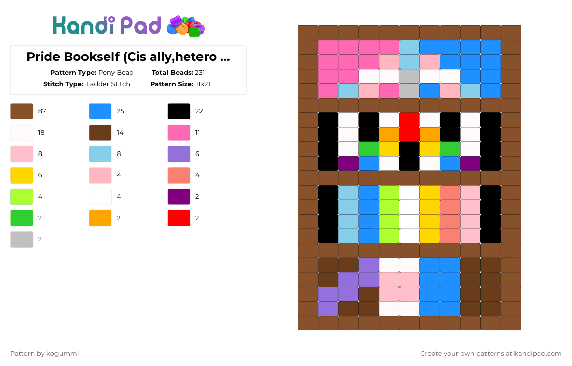 Pride Bookself (Cis ally,hetero ally,drag,queer) - Pony Bead Pattern by kyletheclown123 on Kandi Pad - pink,tan,light blue,queer,lgbtq,books,ally,cis ally,hetero ally,drag,pride