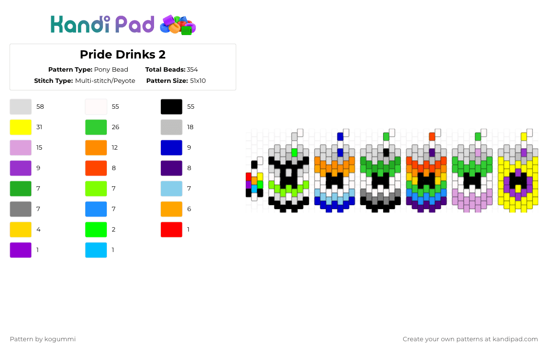 Pride Drinks 2 - Pony Bead Pattern by kyletheclown123 on Kandi Pad - white,green,beige,yellow,colorful,aroace,genderqueer,lgbtq,agender,pride,queer