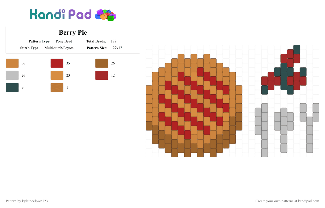 Berry Pie - Pony Bead Pattern by kyletheclown123 on Kandi Pad - berry, berry pie, brown, charm, cotdpiecontest, cutlery, orange, pie, red