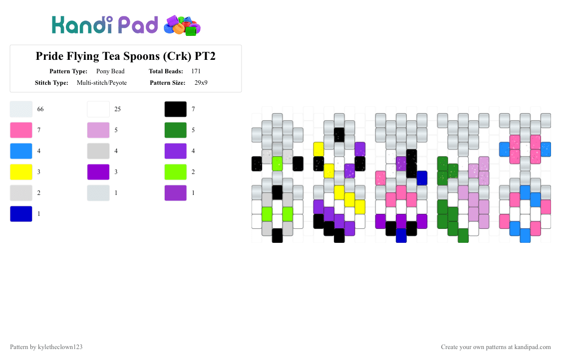 Pride Flying Tea Spoons (Crk) PT2 - Pony Bead Pattern by kyletheclown123 on Kandi Pad - white,green,purple,pink,pride,agender,genderqueer,gender fluid,transgender,enby,nonbinary,lgbtq