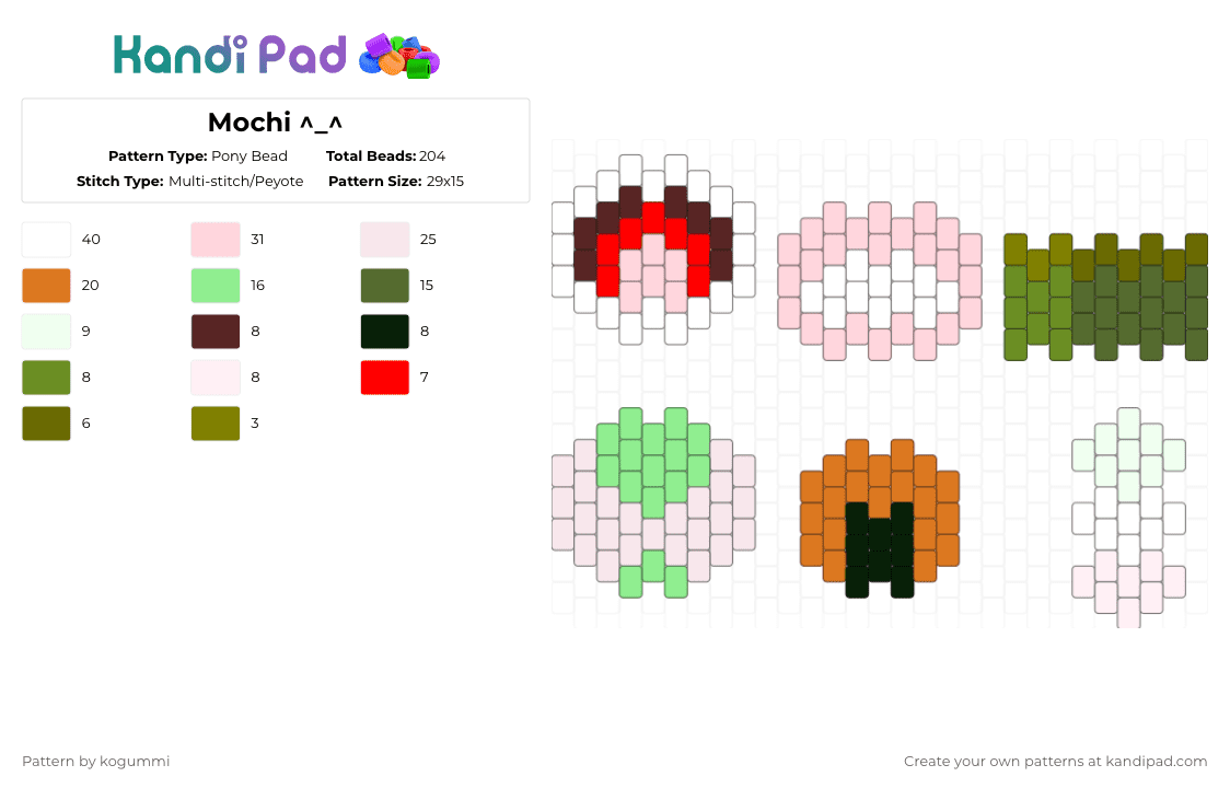 Mochi ^_^ - Pony Bead Pattern by kyletheclown123 on Kandi Pad - white,teal,orange,gold,mochi,food,pink,green,japanese