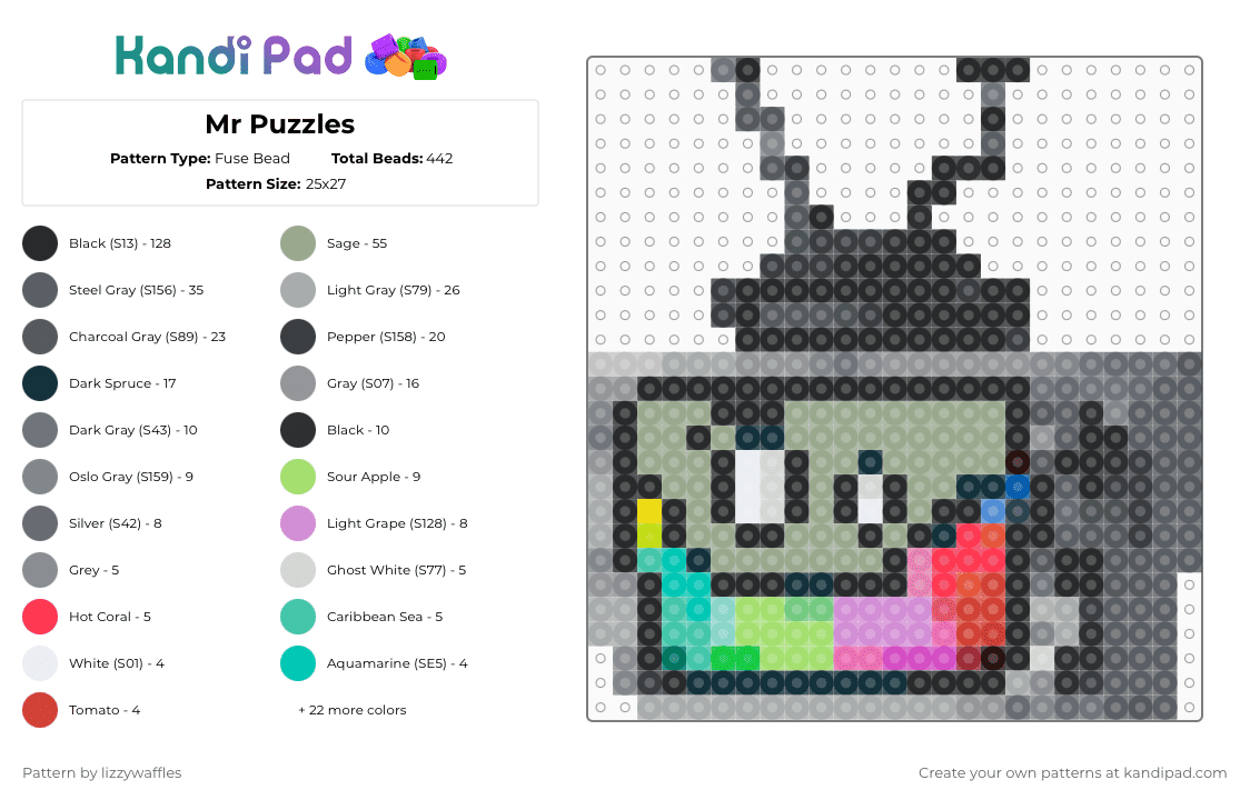 Mr Puzzles - Fuse Bead Pattern by lizzywaffles on Kandi Pad - black,gray,smg4,mrpuzzles,tv,necklace,perler,youtube,smg3,mrwpnz