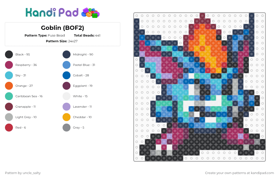 Goblin (BOF2) - Fuse Bead Pattern by uncle_salty on Kandi Pad - purple,pink,light blue,orange,cotdgoblins,video games,games,nintendo
