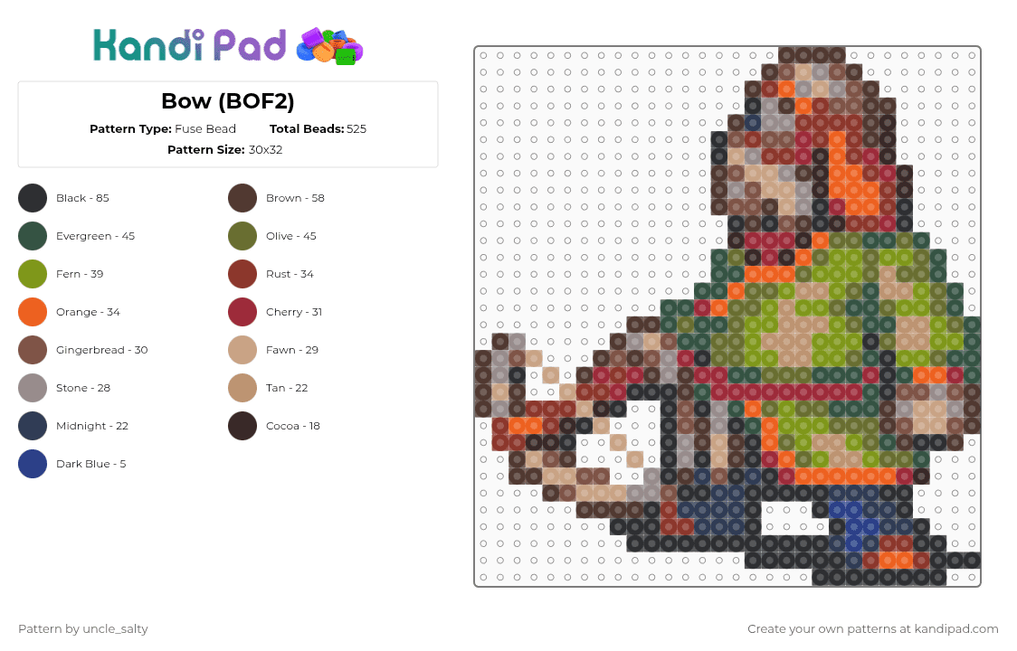 Bow (BOF2) - Fuse Bead Pattern by uncle_salty on Kandi Pad - brown,red,beige,colorful,video games,games,nintendo