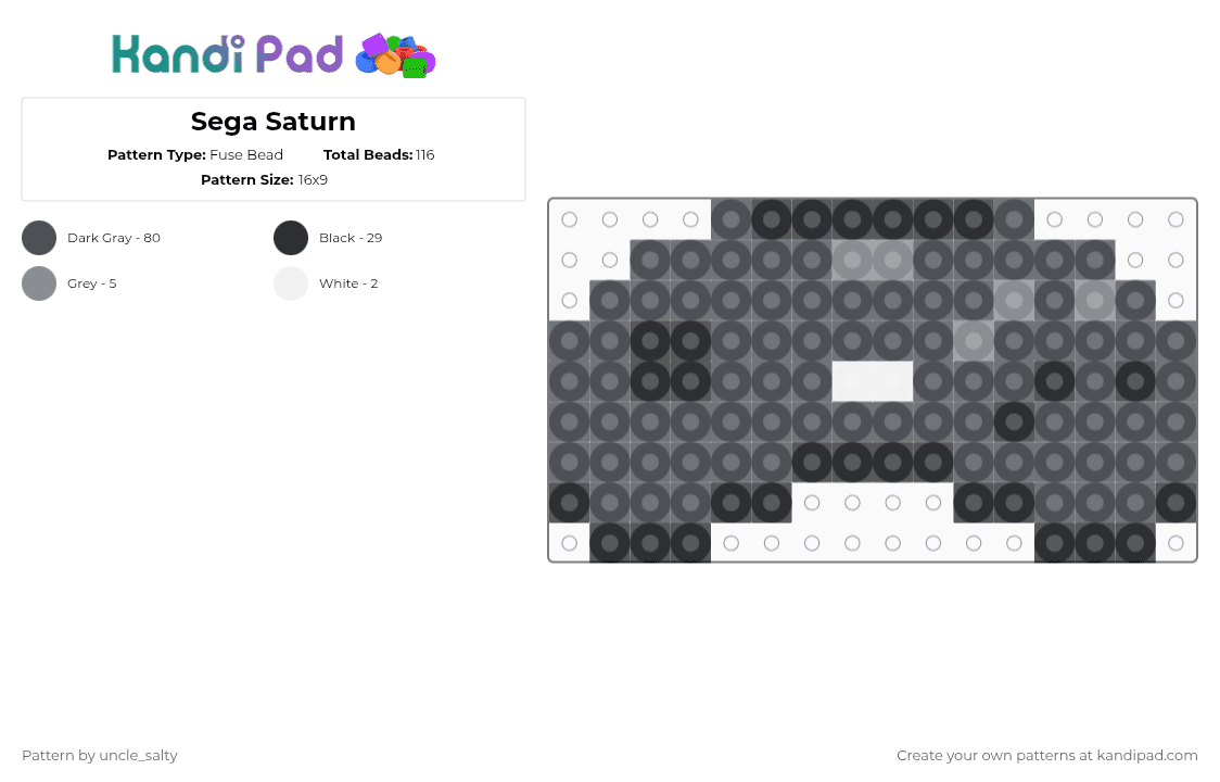 Sega Saturn - Fuse Bead Pattern by uncle_salty on Kandi Pad - gray,games,gaming,video games,retro,sega