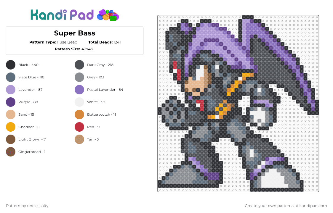 Super Bass - Fuse Bead Pattern by uncle_salty on Kandi Pad - gray,blue,pink,games,gaming,video games,megaman,nintendo,capcom