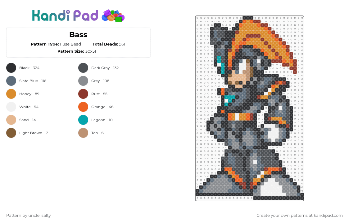 Bass - Fuse Bead Pattern by uncle_salty on Kandi Pad - gray,orange,games,gaming,video games,nintendo,capcom,megaman
