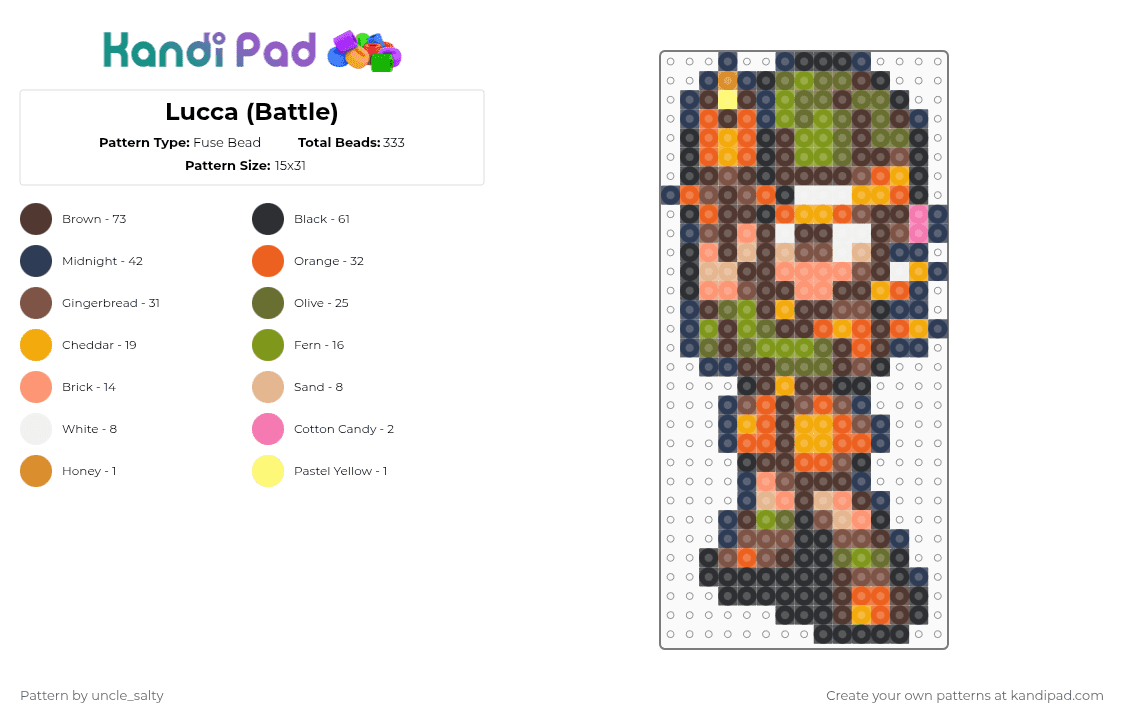 Lucca (Battle) - Fuse Bead Pattern by uncle_salty on Kandi Pad - brown,orange,tan,colorful,games,gaming,video games,nintendo,chrono trigger