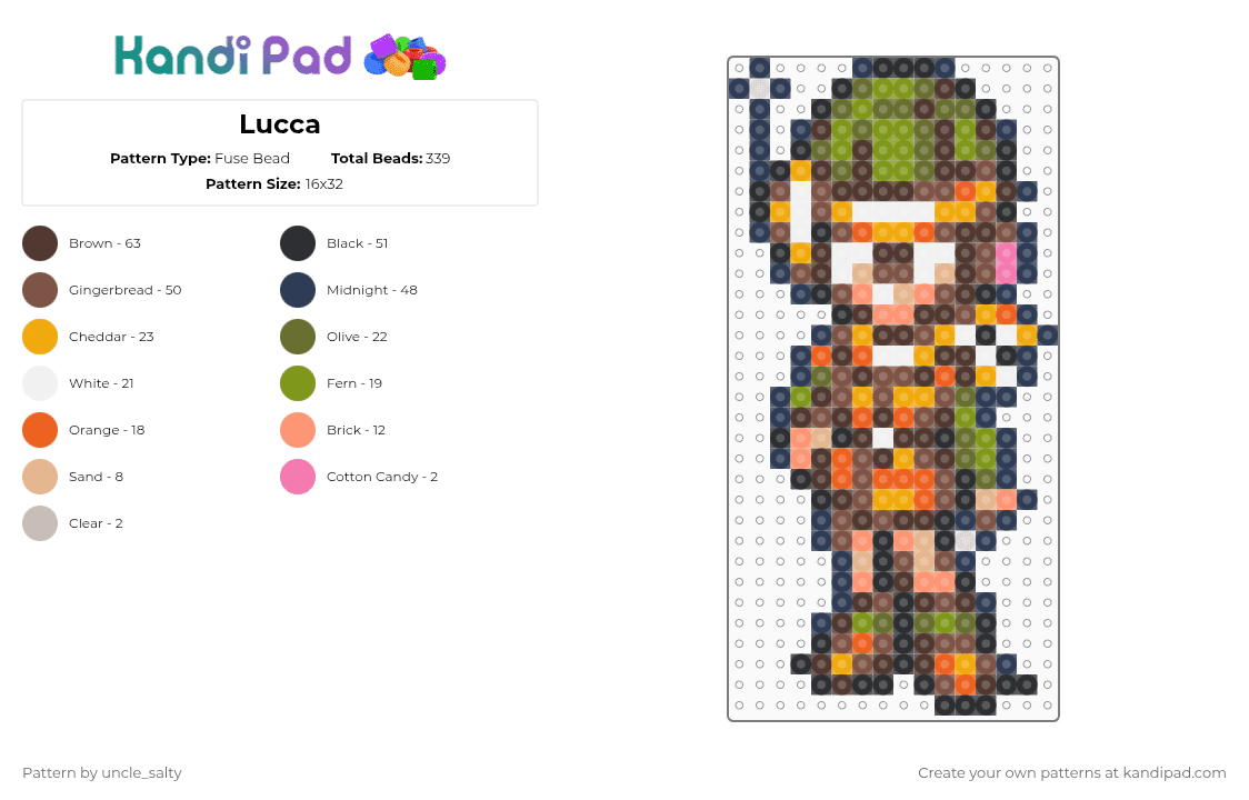 Lucca - Fuse Bead Pattern by uncle_salty on Kandi Pad - brown,tan,gold,colorful,games,gaming,video games,nintendo,chrono trigger