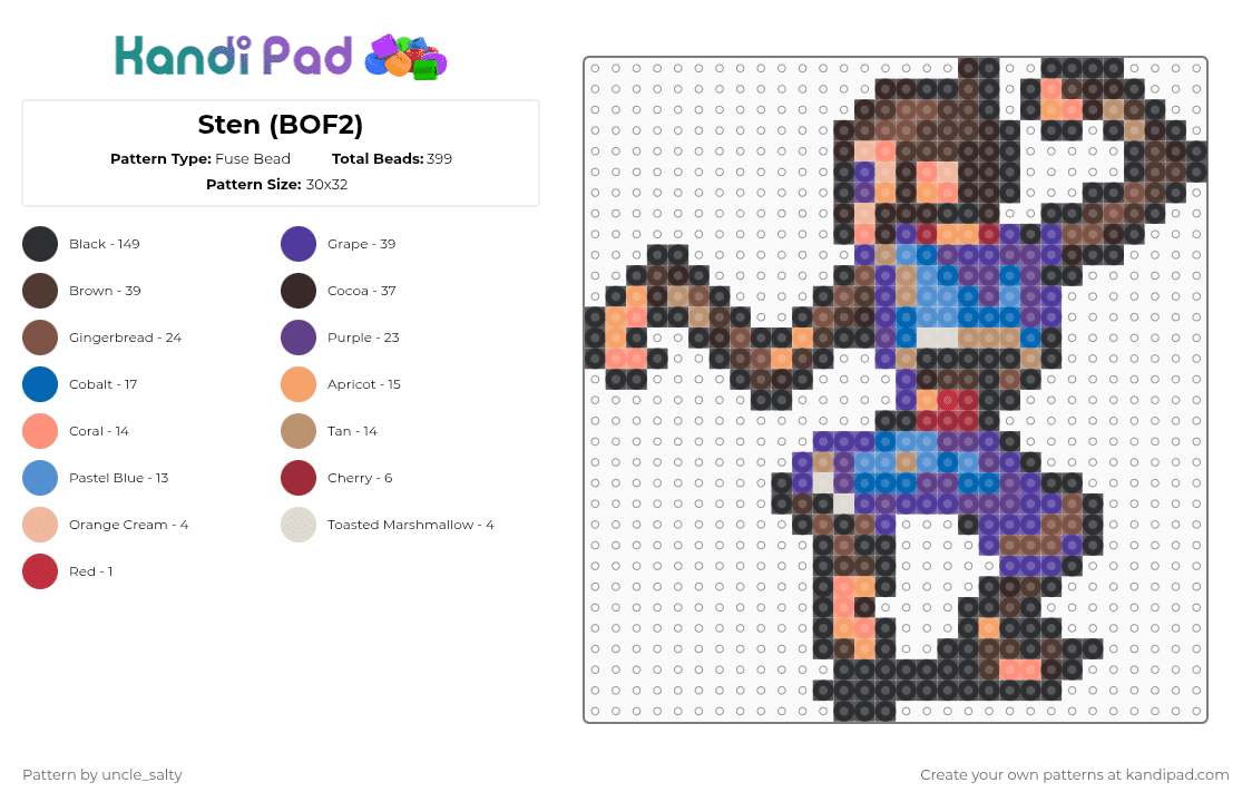 Sten (BOF2) - Fuse Bead Pattern by uncle_salty on Kandi Pad - purple,orange,brown,video games,games,nintendo