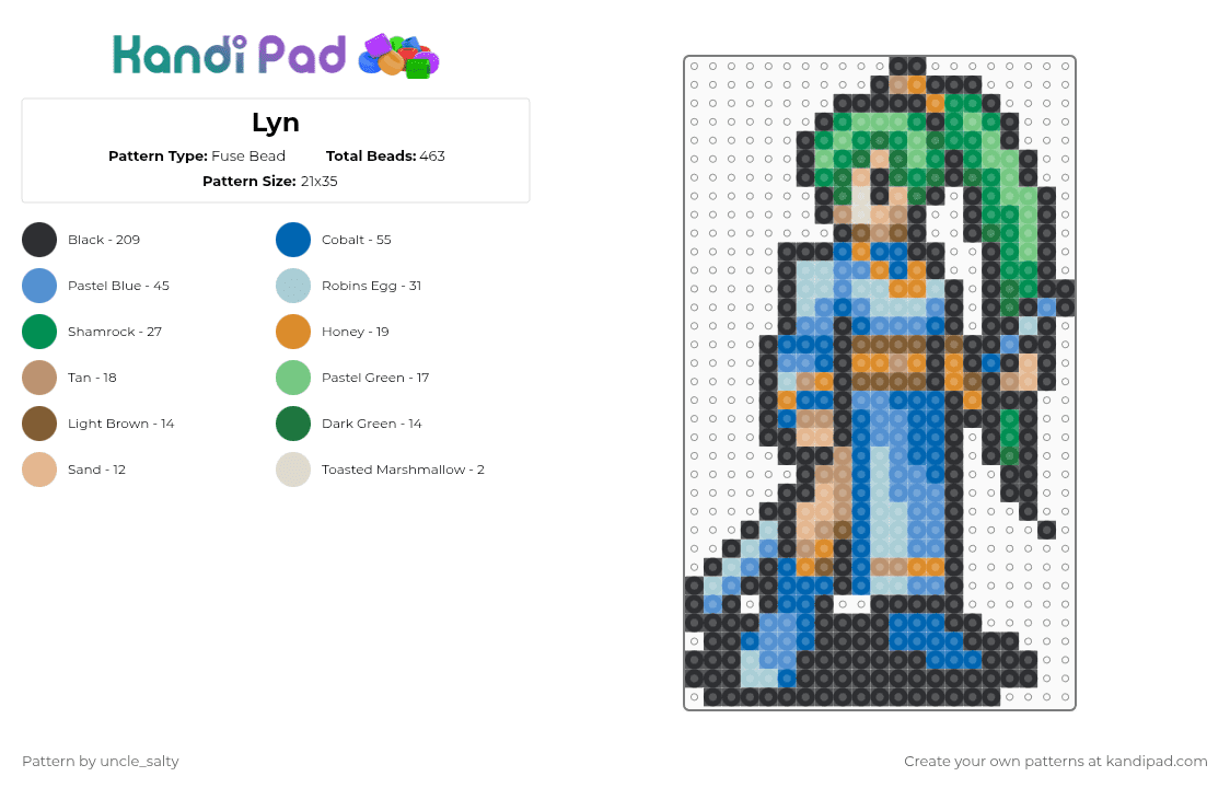 Lyn - Fuse Bead Pattern by uncle_salty on Kandi Pad - black,blue,light blue,green,games,gaming,video games,nintendo,fire emblem