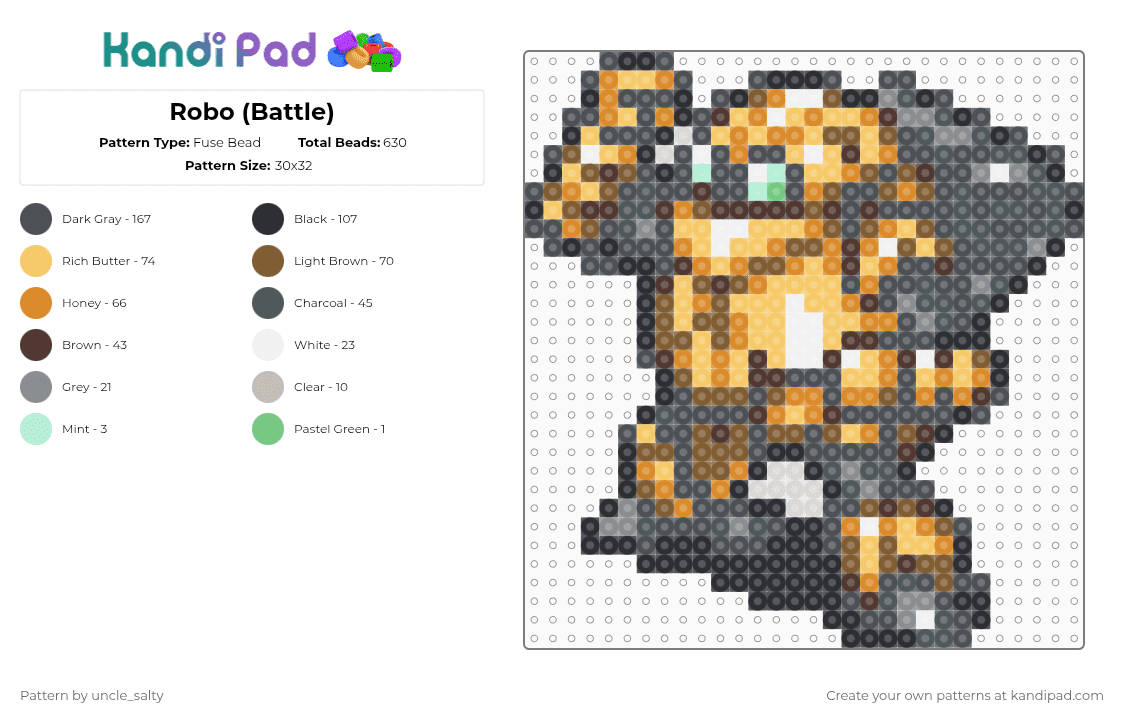 Robo (Battle) - Fuse Bead Pattern by uncle_salty on Kandi Pad - gray,tan,orange,yellow,games,gaming,video games,nintendo,chrono trigger