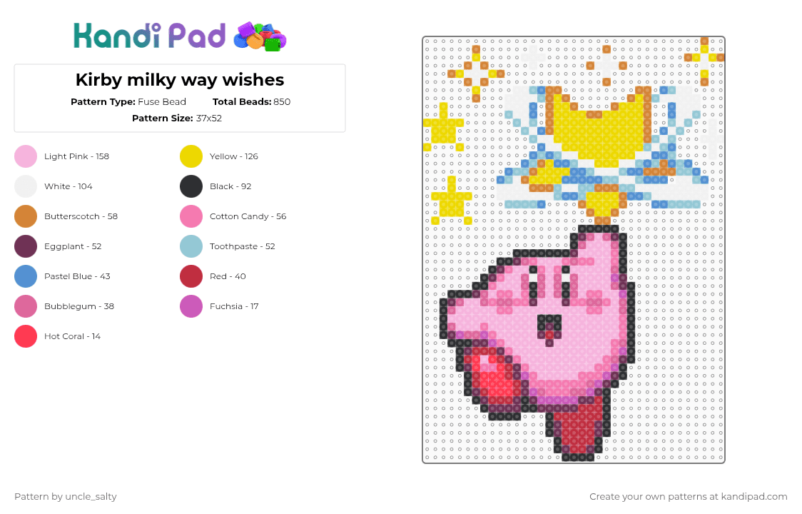 Kirby milky way wishes - Fuse Bead Pattern by uncle_salty on Kandi Pad - pink,yellow,games,gaming,video games,kirby,nintendo