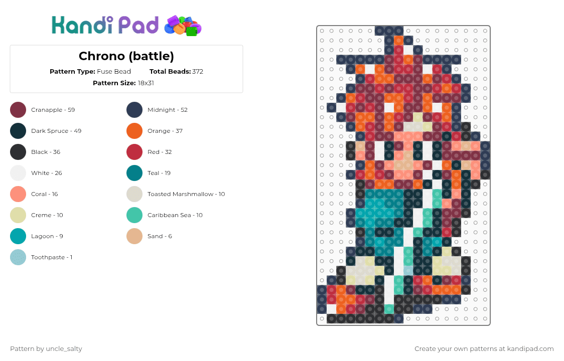 Chrono (Battle) - Fuse Bead Pattern by uncle_salty on Kandi Pad - purple,brown,orange,teal,colorful,games,gaming,video games,nintendo,chrono trigger