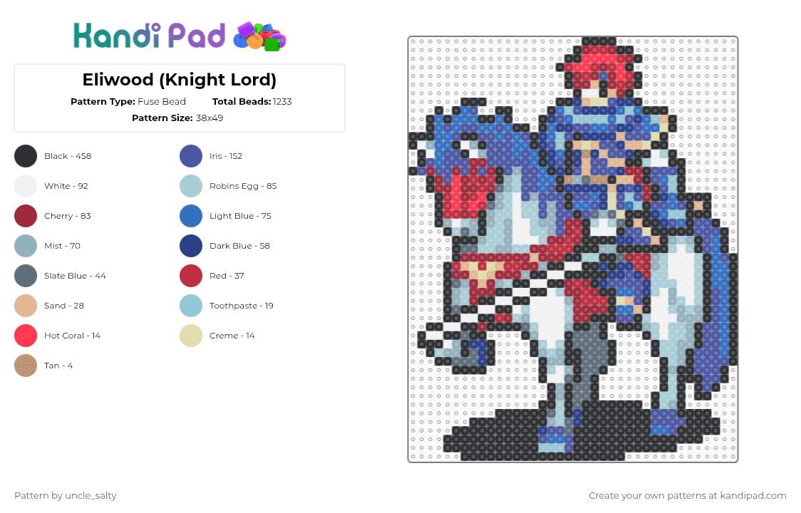 Eliwood (Knight Lord) - Fuse Bead Pattern by uncle_salty on Kandi Pad - blue,purple,light blue,red,games,gaming,video games,nintendo,fire emblem