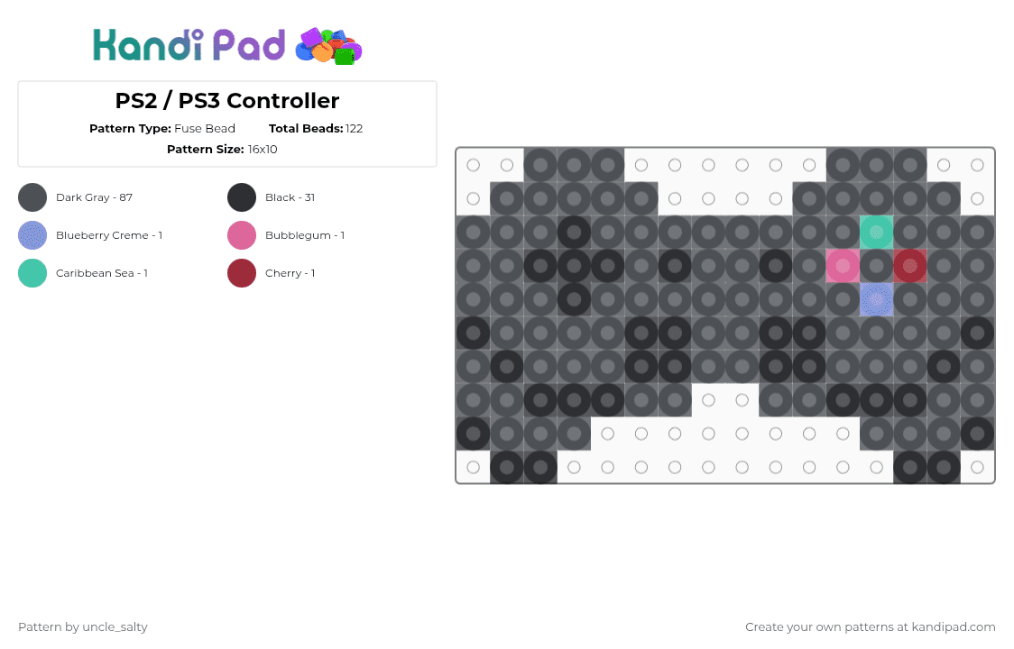 PS2 / PS3 Controller - Fuse Bead Pattern by uncle_salty on Kandi Pad - gray,games,gaming,video games,playstation