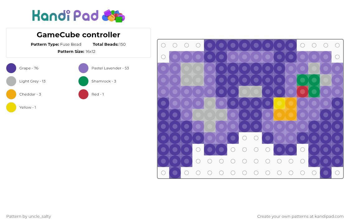 GameCube controller - Fuse Bead Pattern by uncle_salty on Kandi Pad - purple,blue,retro,video games,games,gaming,nintendo