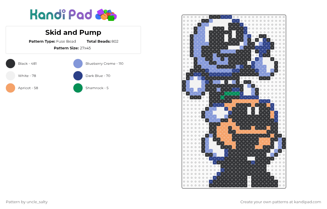 Skid and Pump - Fuse Bead Pattern by uncle_salty on Kandi Pad - black,blue,light blue,orange,skid,pump,halloween,sr pelo,spooky