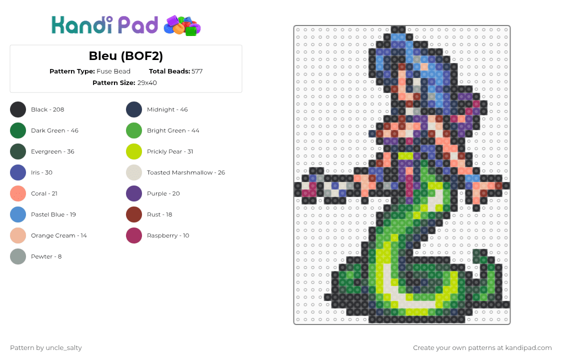 Bleu (BOF2) - Fuse Bead Pattern by uncle_salty on Kandi Pad - gray,purple,green,video games,games,nintendo