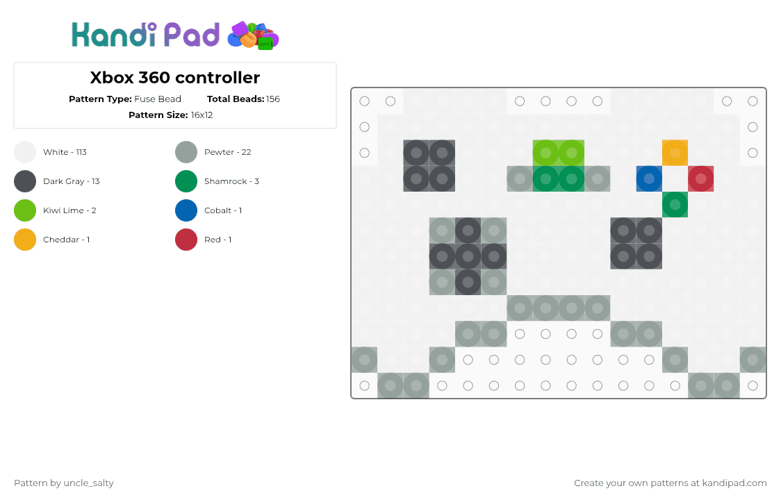 Xbox 360 controller - Fuse Bead Pattern by uncle_salty on Kandi Pad - white,gray,games,gaming,video games,xbox