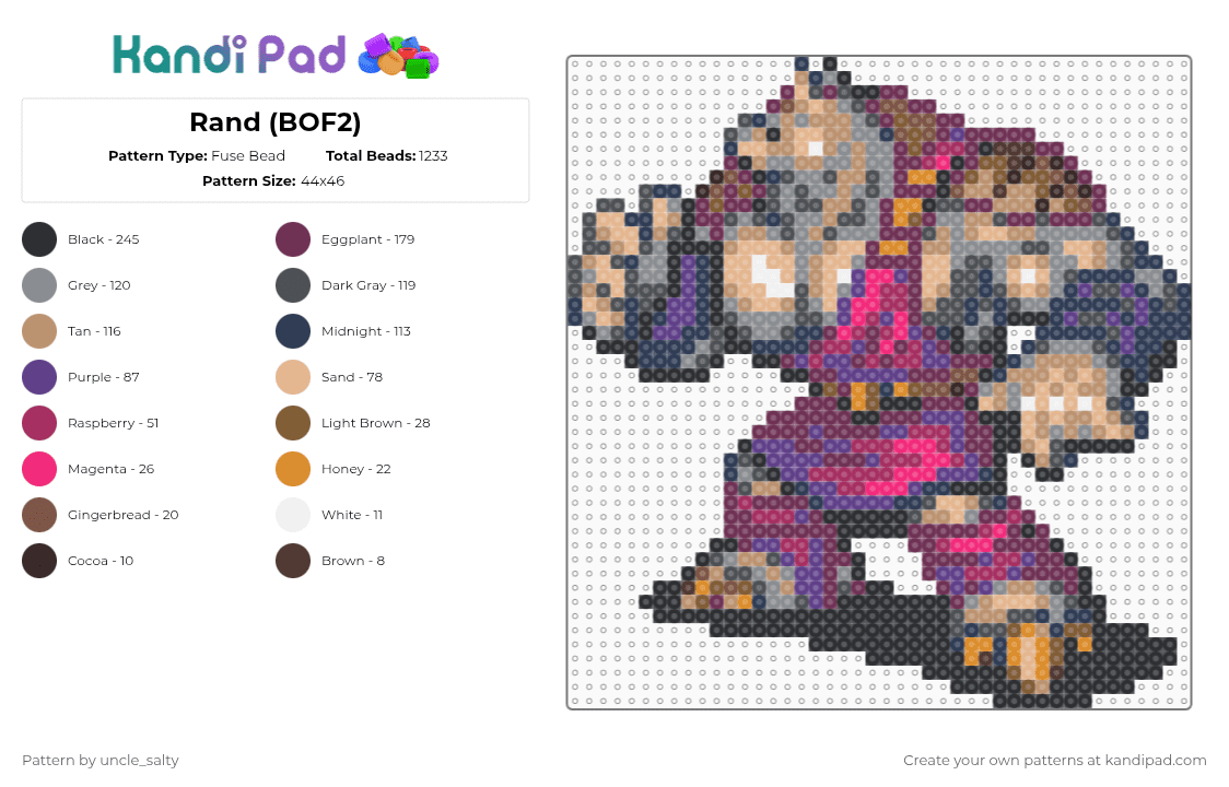 Rand (BOF2) - Fuse Bead Pattern by uncle_salty on Kandi Pad - purple,pink,gray,beige,video games,games,nintendo