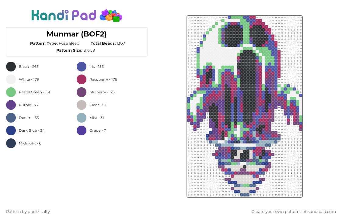 Munmar (BOF2) - Fuse Bead Pattern by uncle_salty on Kandi Pad - pink,purple,teal,video games,games,gaming,nintendo